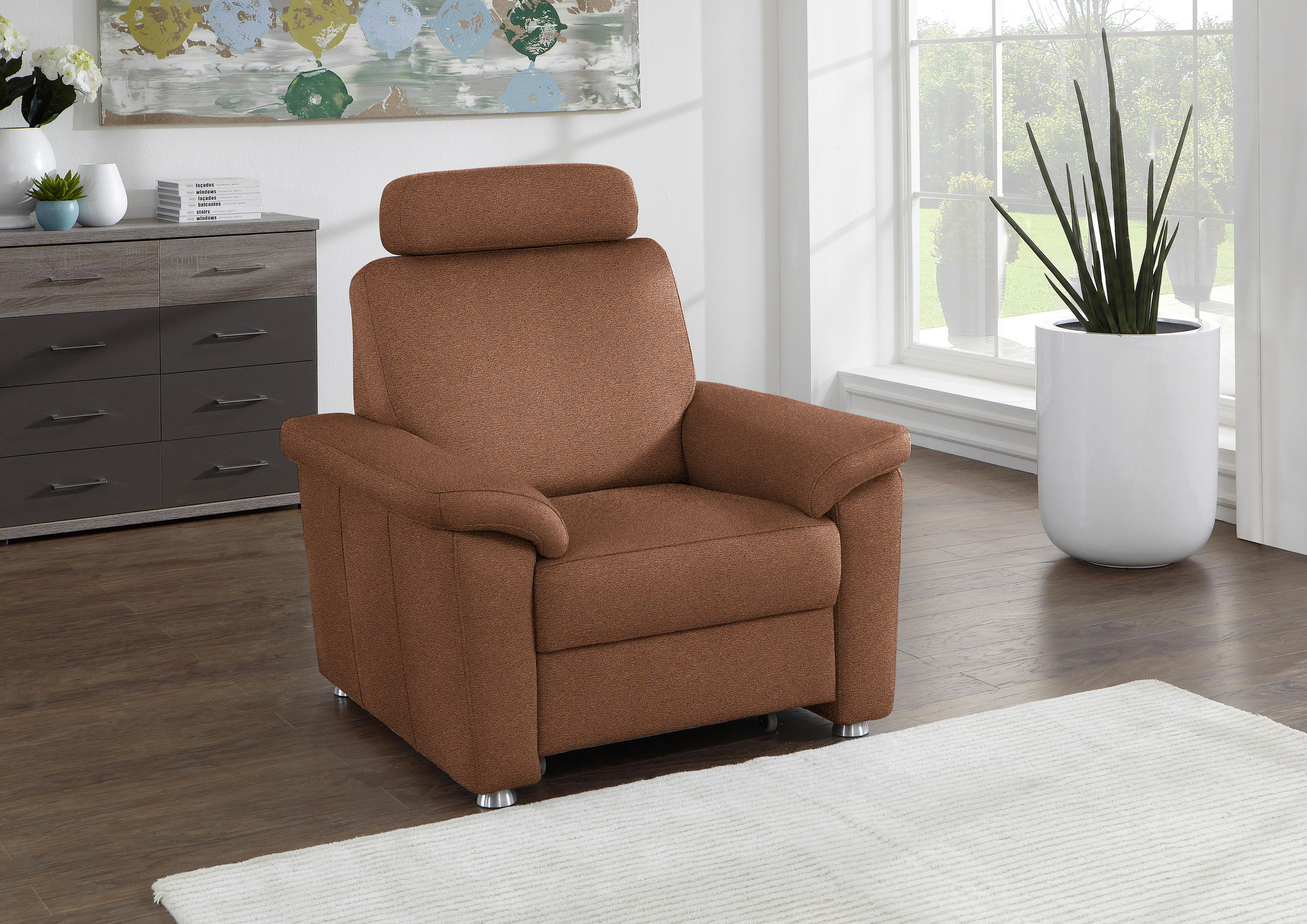 FERNSEHSESSEL in Webstoff Braun  - Silberfarben/Braun, Konventionell, Textil/Metall (102/91/91-159cm) - Beldomo System