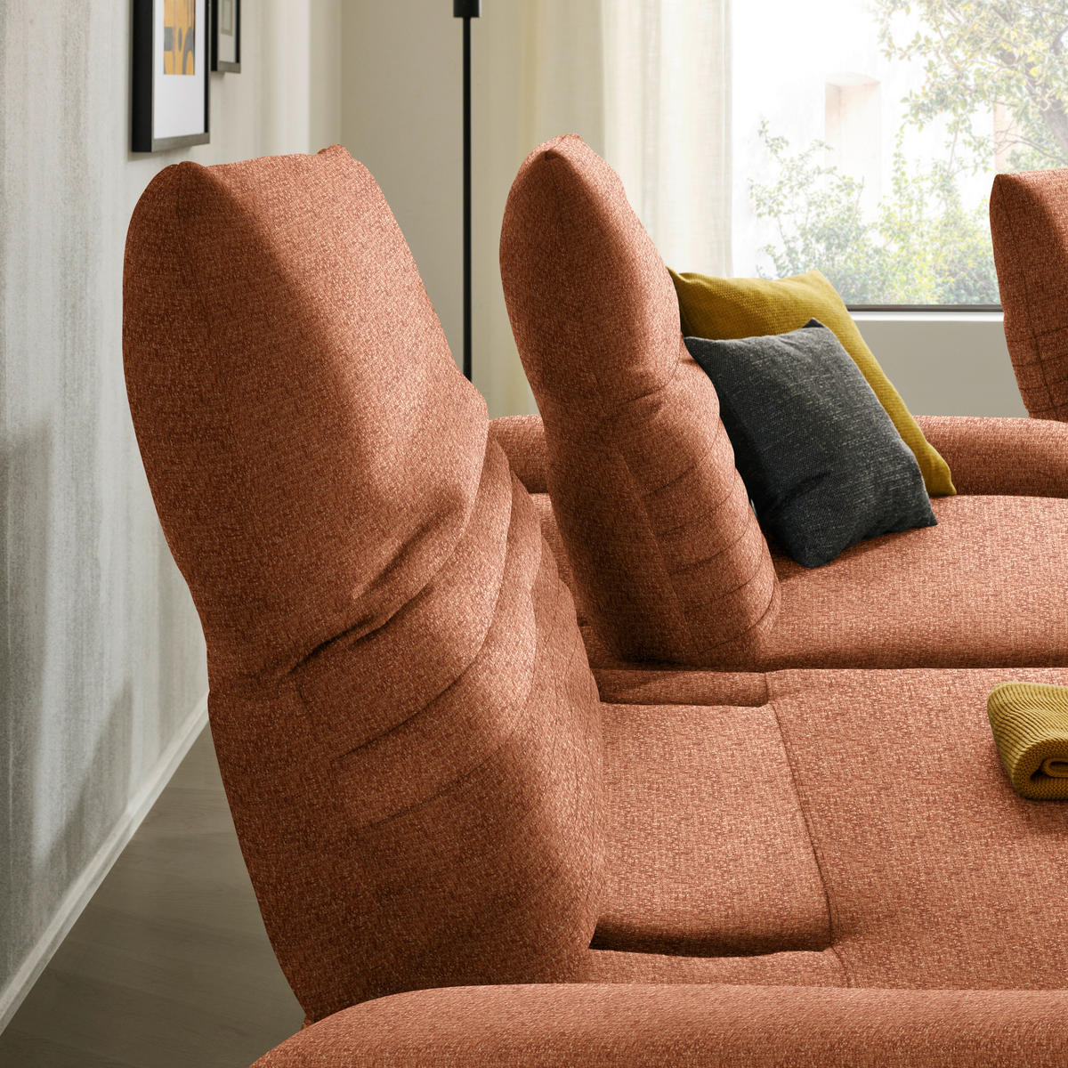 HÖRNSOFFA i chenille rostfärgad  - svart/rostfärgad, Design, metall/textil (170-195/280cm) - Livetastic