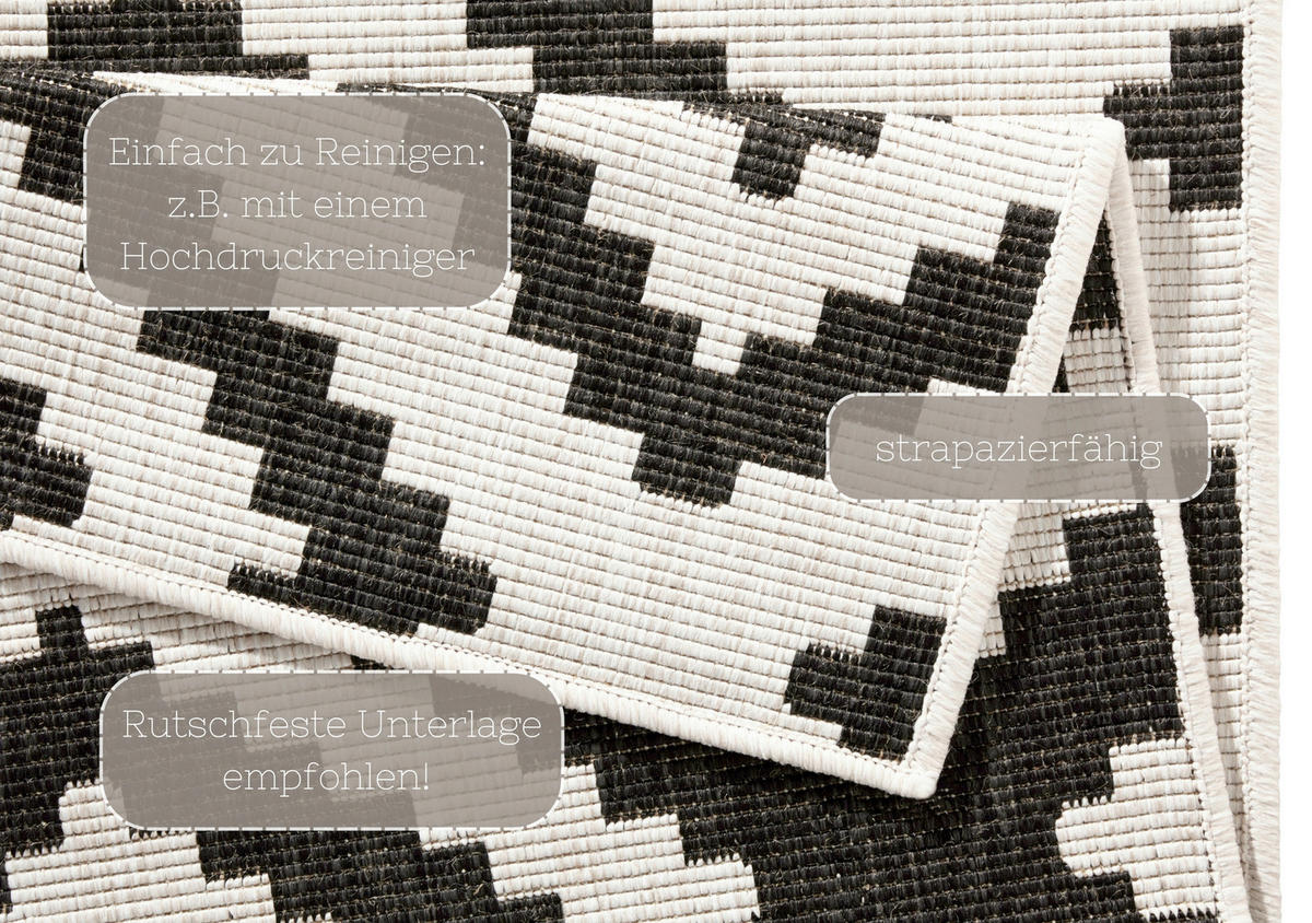 OUTDOORTEPPICH 80/250 cm Twin Schwarz, Creme  - Creme/Schwarz, Basics, Kunststoff (80/250cm) - Hanse Home