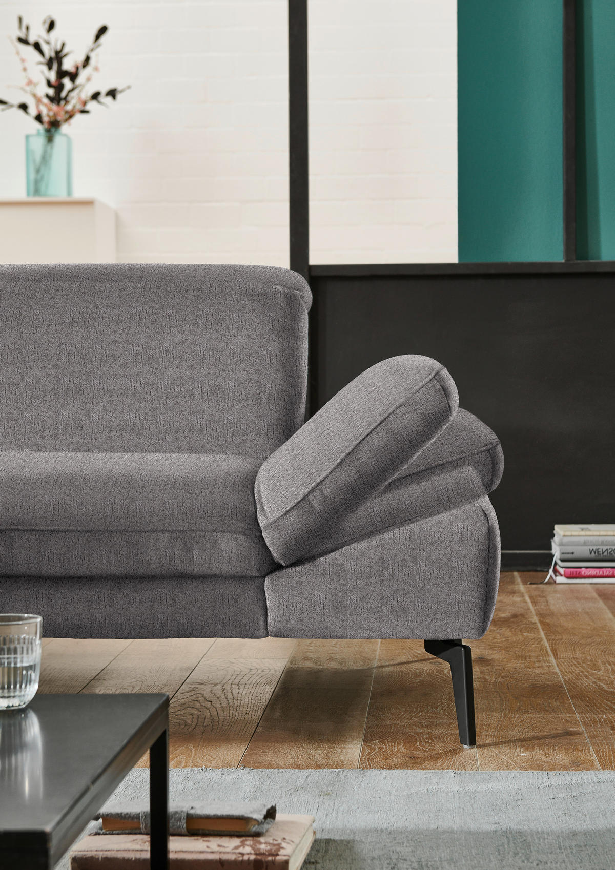 ECKSOFA in Chenille Graubraun  - Graubraun/Schwarz, Design, Textil/Metall (188/319cm) - Beldomo System