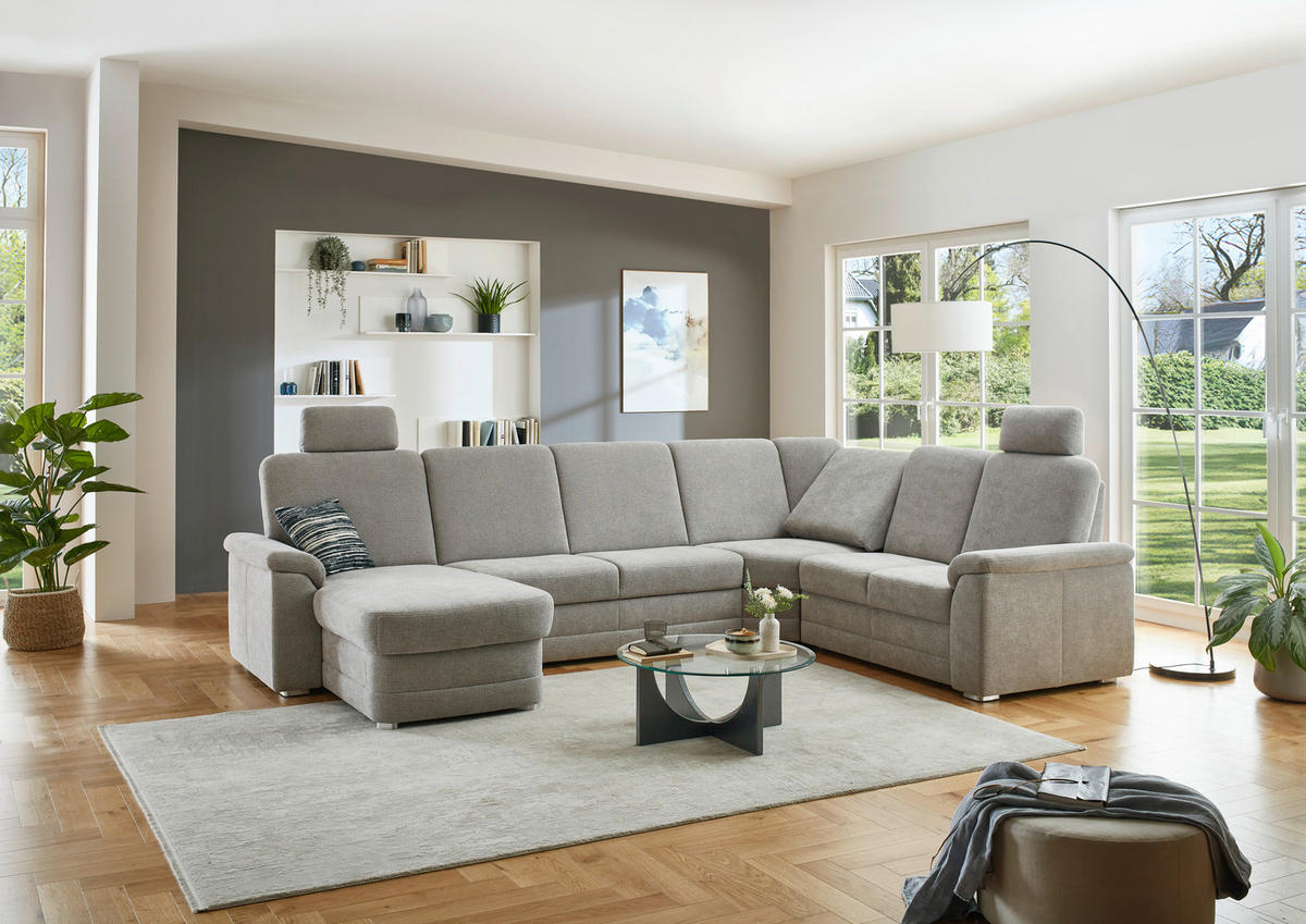 WOHNLANDSCHAFT  in Chenille Hellgrau  - Hellgrau/Alufarben, KONVENTIONELL, Holz/Textil (160/329/235cm) - Beldomo Comfort
