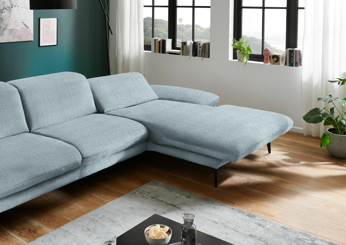 ECKSOFA in Chenille Pastellblau  - Pastellblau/Schwarz, Design, Textil/Metall (319/188cm) - Beldomo System