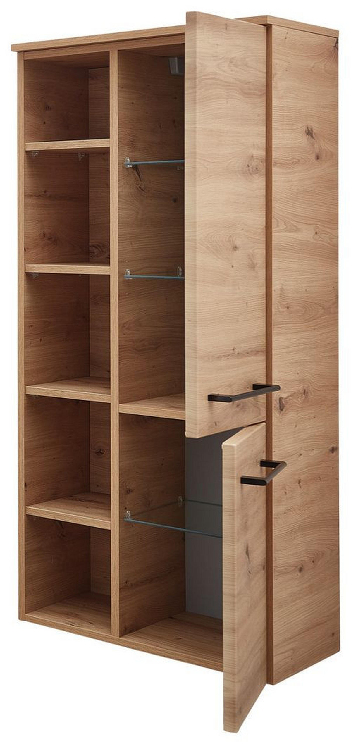SREDNJE VISOKA OMARA 50,2/121,6/33 cm  - črna/barve hrasta, Konvencionalno, steklo/leseni material (50,2/121,6/33cm) - Sadena