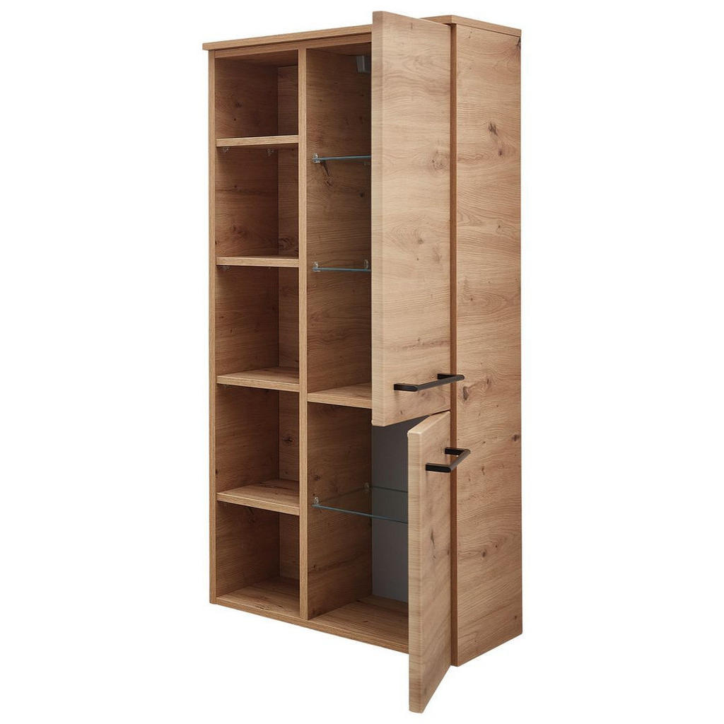 Thumbnail - Sadena Midischrank, Eiche, Glas, 3 Fächer, 50.2x121.6x33 cm, Made in Germany, hängend, Badezimmer, Badezimmerschränke, M...