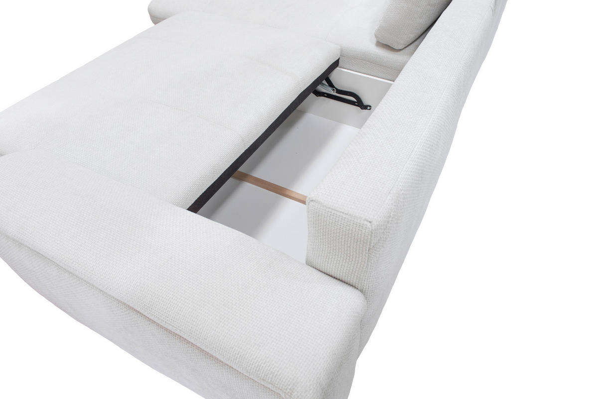 ECKSOFA in Struktur, Chenille Weiss  - Weiss/Silberfarben, Design, Textil/Metall (178/268cm) - Livetastic
