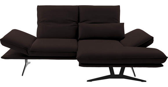 ECKSOFA  in Echtleder Dunkelbraun Armteilverstellung, Kopfteilverstellung  210/130 cm  - Dunkelbraun/Schwarz, Design, Leder/Metall (210/130cm) - Dieter Knoll