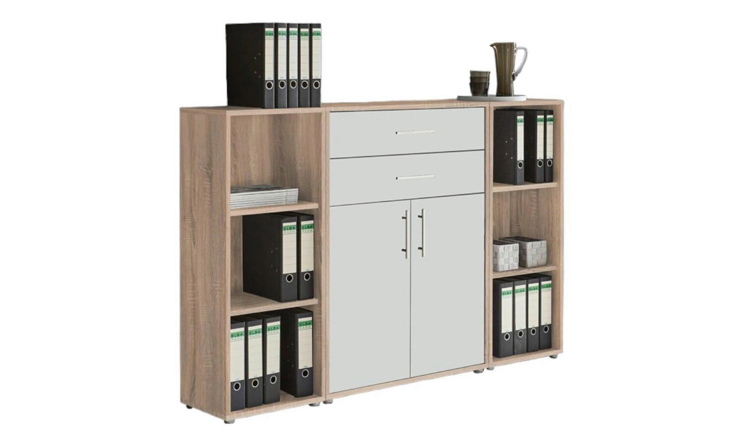 AKTENSCHRANK Weiß, Sonoma Eiche  - Weiß/Sonoma Eiche, MODERN, Holzwerkstoff (172,6/113,6/33cm) - MID.YOU