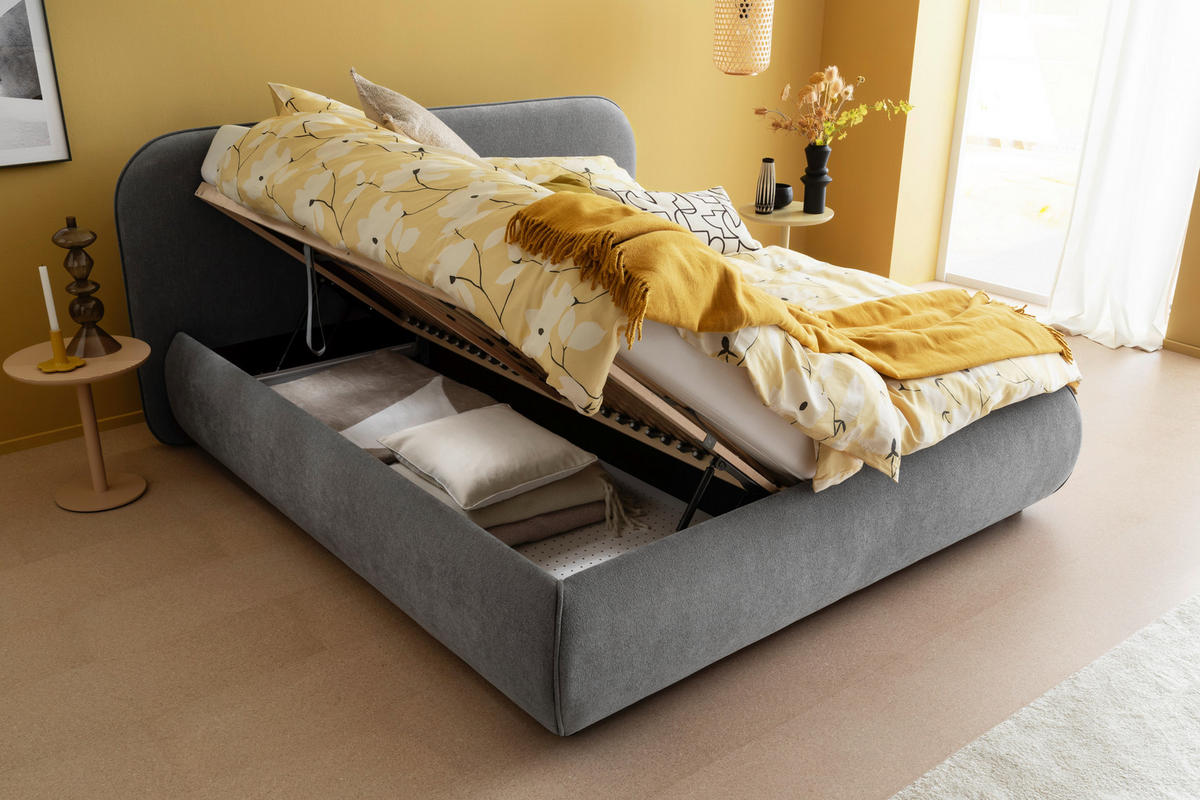 POLSTERBETT Lattenrost, Bettkasten Grau 180/200 cm  - Birkefarben/Buchefarben, Design, Holz/Textil (180/200cm) - Schöner Wohnen