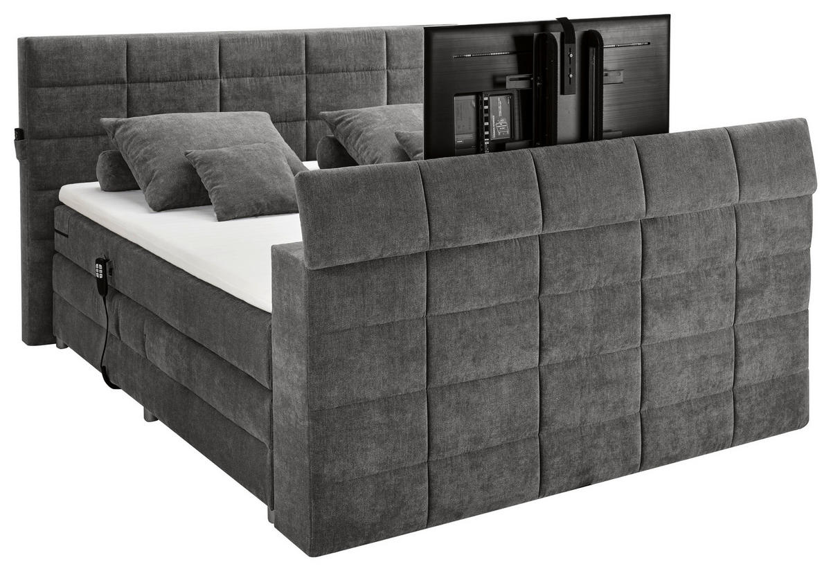 BOXSPRING-ÁGY 180/200 cm  sötétszürke  - sötétszürke, Konventionell, textil (180/200cm) - Carryhome