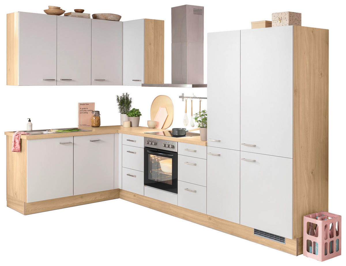 ECKKÜCHE 185/320 cm  in Eichefarben, Hellgrau  - Edelstahlfarben/Eichefarben, Basics, Holzwerkstoff/Metall (185/320cm) - Venda