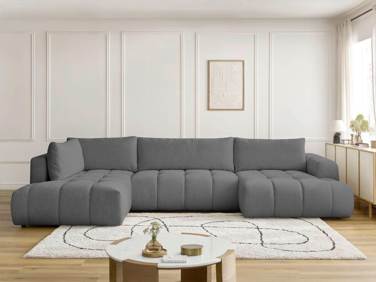 WOHNLANDSCHAFT  FUJI  Dunkelgrau Leinenoptik  - Dunkelgrau/Schwarz, MODERN, Kunststoff/Textil (204/377/160cm)