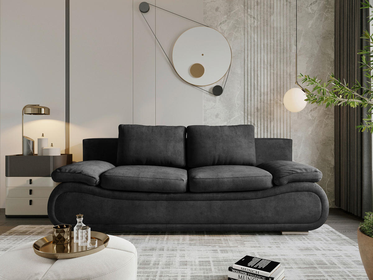 SCHLAFSOFA in Jacquard Anthrazit  - Chromfarben/Anthrazit, Design, Textil (200/78/90cm) - Venda