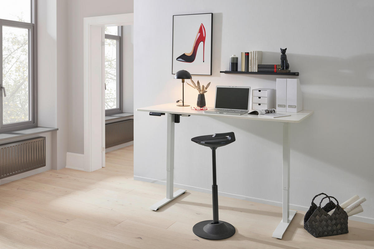 SCHREIBTISCH 160/80/73-123 cm Weiss  - Weiss, Modern, Holzwerkstoff/Metall (160/80/73-123cm) - Livetastic