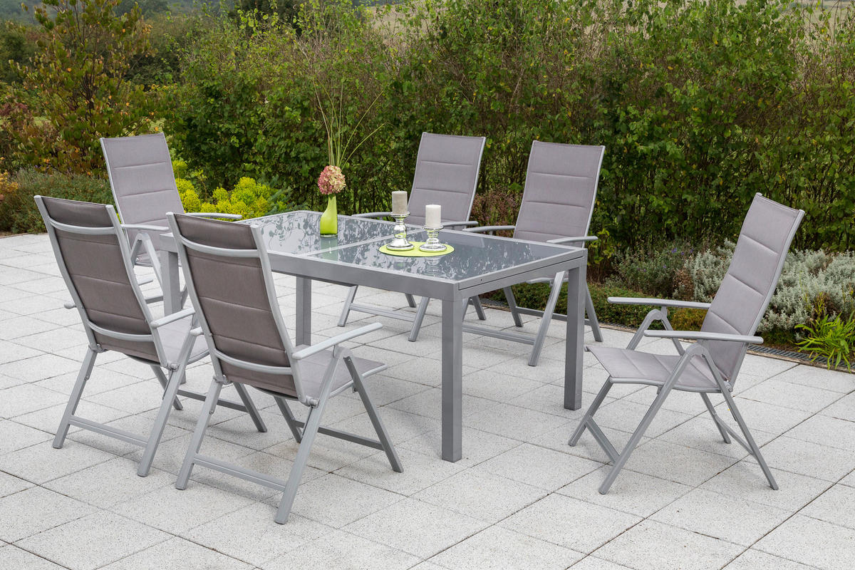 GARTENTISCHGRUPPE Aluminium  - Silberfarben/Braun, ROMANTIK / LANDHAUS, Textil/Metall - Gardenson