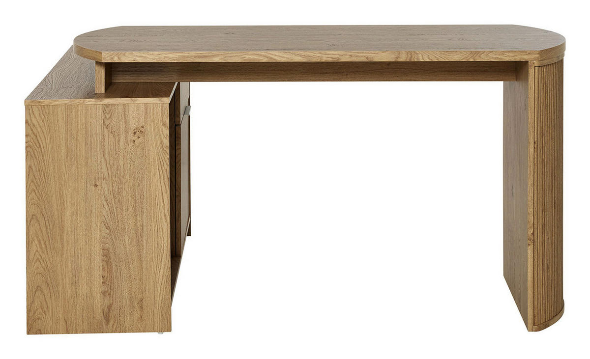 ECKSCHREIBTISCH 150/120/75 cm Eichefarben Kabeldurchlass, Stauraum, seitenverkehrt montierbar  - Eichefarben/Silberfarben, MODERN, Holzwerkstoff/Metall (150/120/75cm)