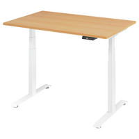 SCHREIBTISCH 140/80/64,5-129,5 cm Weiß, Buchefarben elektrisch höhenverstellbar  - Buchefarben/Weiß, KONVENTIONELL, Holzwerkstoff/Metall (140/80/64,5-129,5cm) - Venda