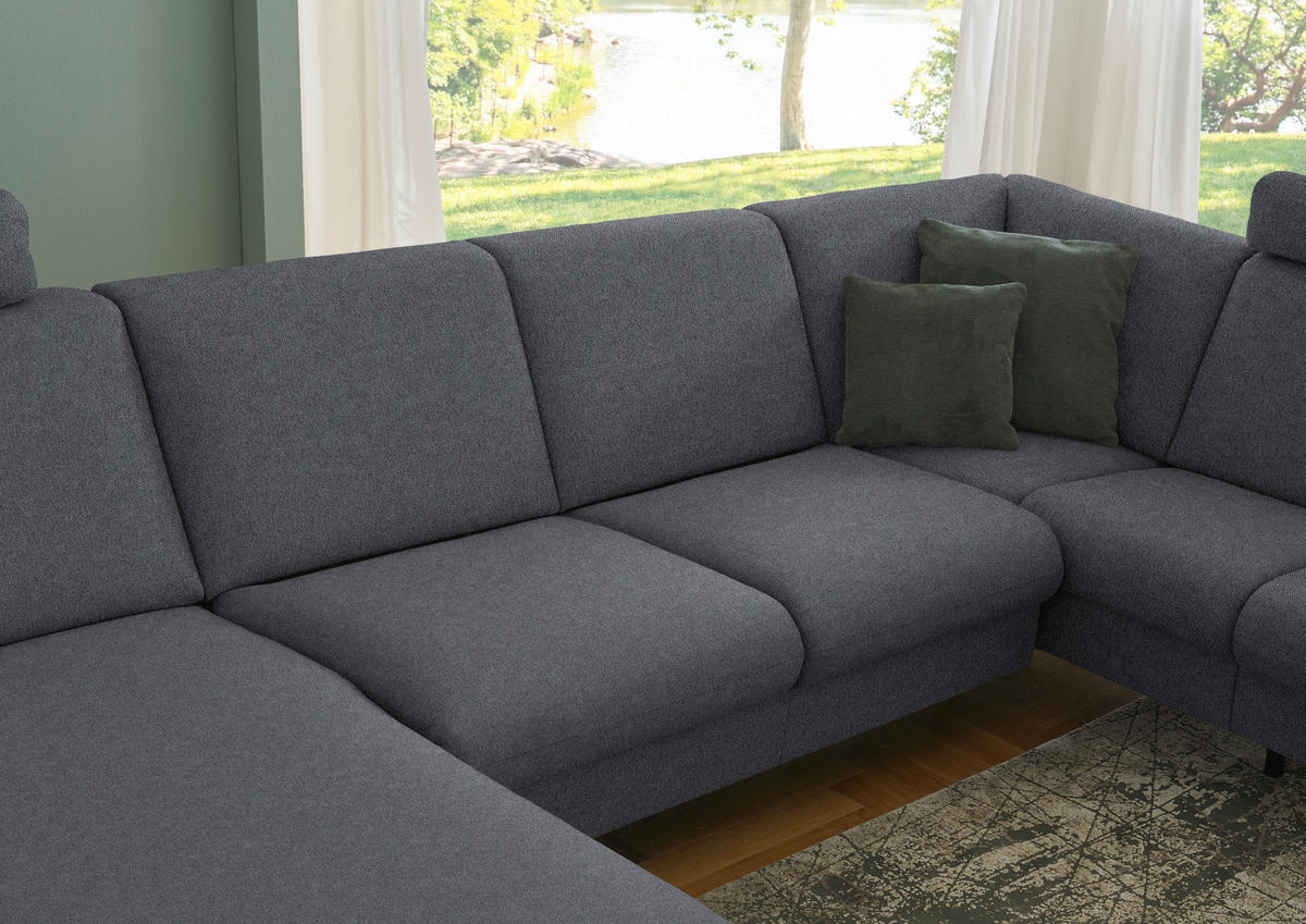 WOHNLANDSCHAFT  in Flachgewebe Anthrazit  - Anthrazit/Schwarz, KONVENTIONELL, Textil/Metall (170/307/190cm) - Beldomo Comfort