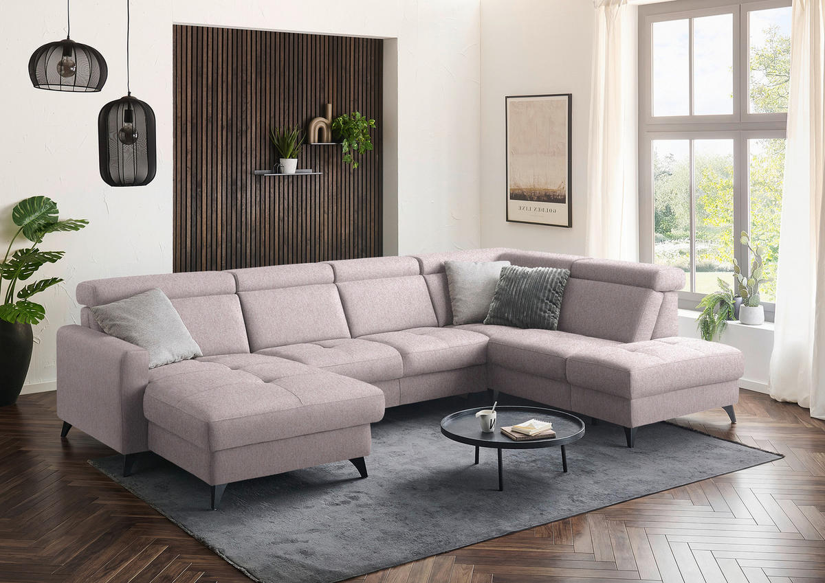 WOHNLANDSCHAFT Flachgewebe Altrosa  - Schwarz/Altrosa, Konventionell, Textil/Metall (174/333/215cm) - Beldomo System