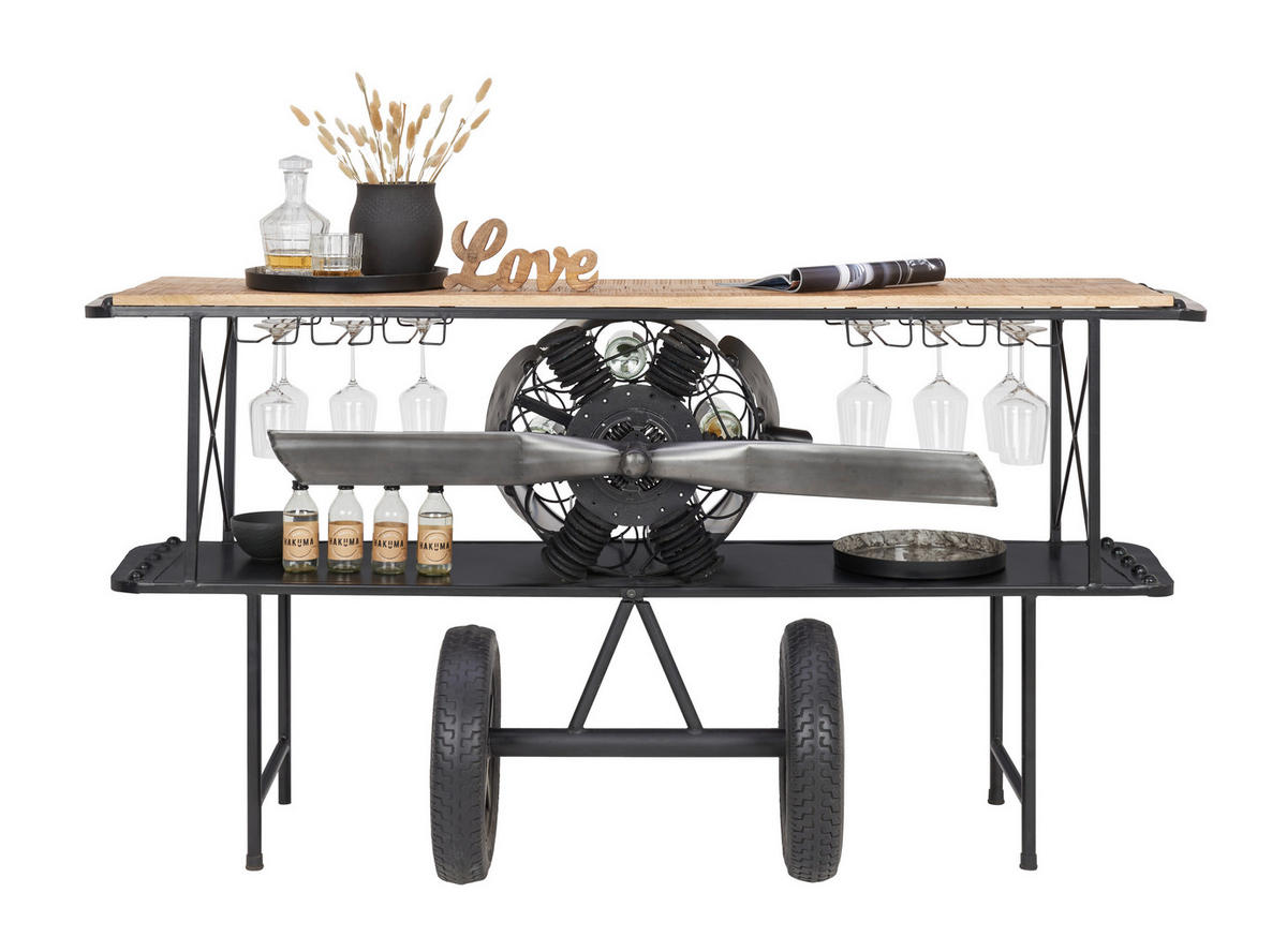 BAR in Naturfarben, Schwarz  - Schwarz/Naturfarben, Trend, Holz/Metall (190/60/93cm)