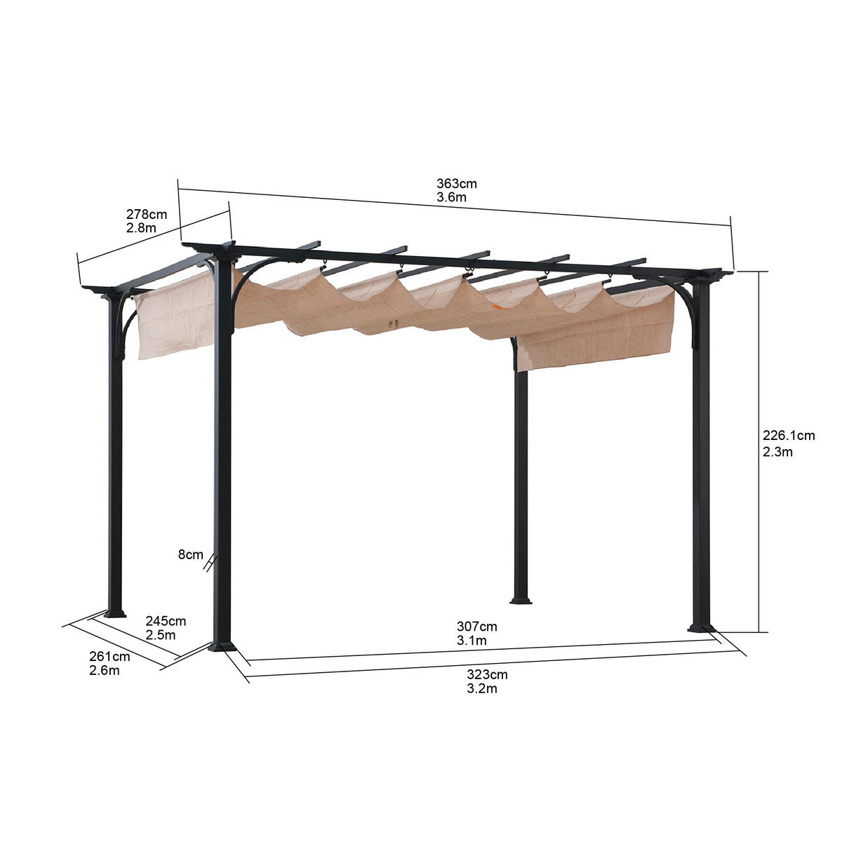 PAVILLON 363/225/277 cm Stahl  - Beige/Schwarz, Basics, Kunststoff/Metall (363/225/277cm) - Modante