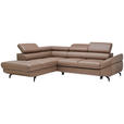 ECKSOFA in Echtleder Haselnussfarben  - Schwarz/Haselnussfarben, Design, Leder/Metall (220/270cm) - Novel