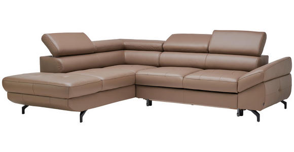 ECKSOFA in Echtleder Haselnussfarben  - Schwarz/Haselnussfarben, Design, Leder/Metall (220/270cm) - Novel