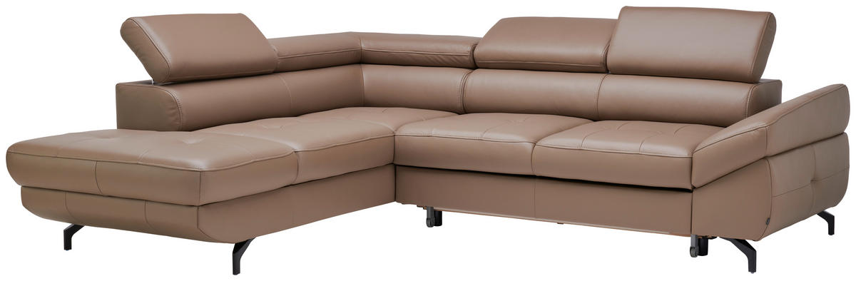 ECKSOFA in Echtleder Haselnussfarben  - Schwarz/Haselnussfarben, Design, Leder/Metall (220/270cm) - Novel