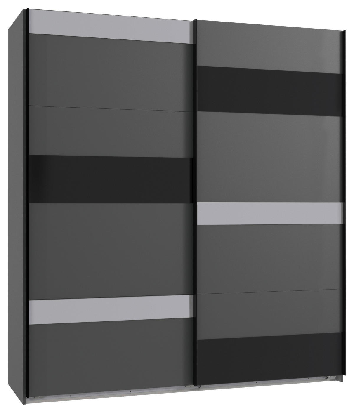 SCHWEBETÜRENSCHRANK 180/210/65 cm 2-türig Graphitfarben, Grau, Schwarz  - Hellgrau/Graphitfarben, MODERN, Glas/Holzwerkstoff (180/210/65cm) - MID.YOU
