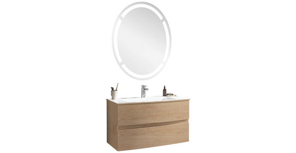 BADEZIMMER in 91,2 cm - Eichefarben/Weiß, Design, Holzwerkstoff/Stein (91,2cm) - Novel
