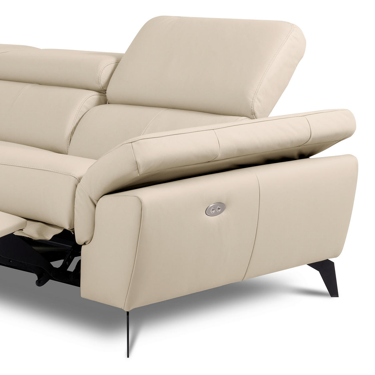 ECKSOFA SONO in Lederlook Echtleder Grau Armteilverstellung, Kopfteilverstellung  179/252 cm  - Schwarz/Grau, Design, Leder/Textil (179/252cm) - Livetastic