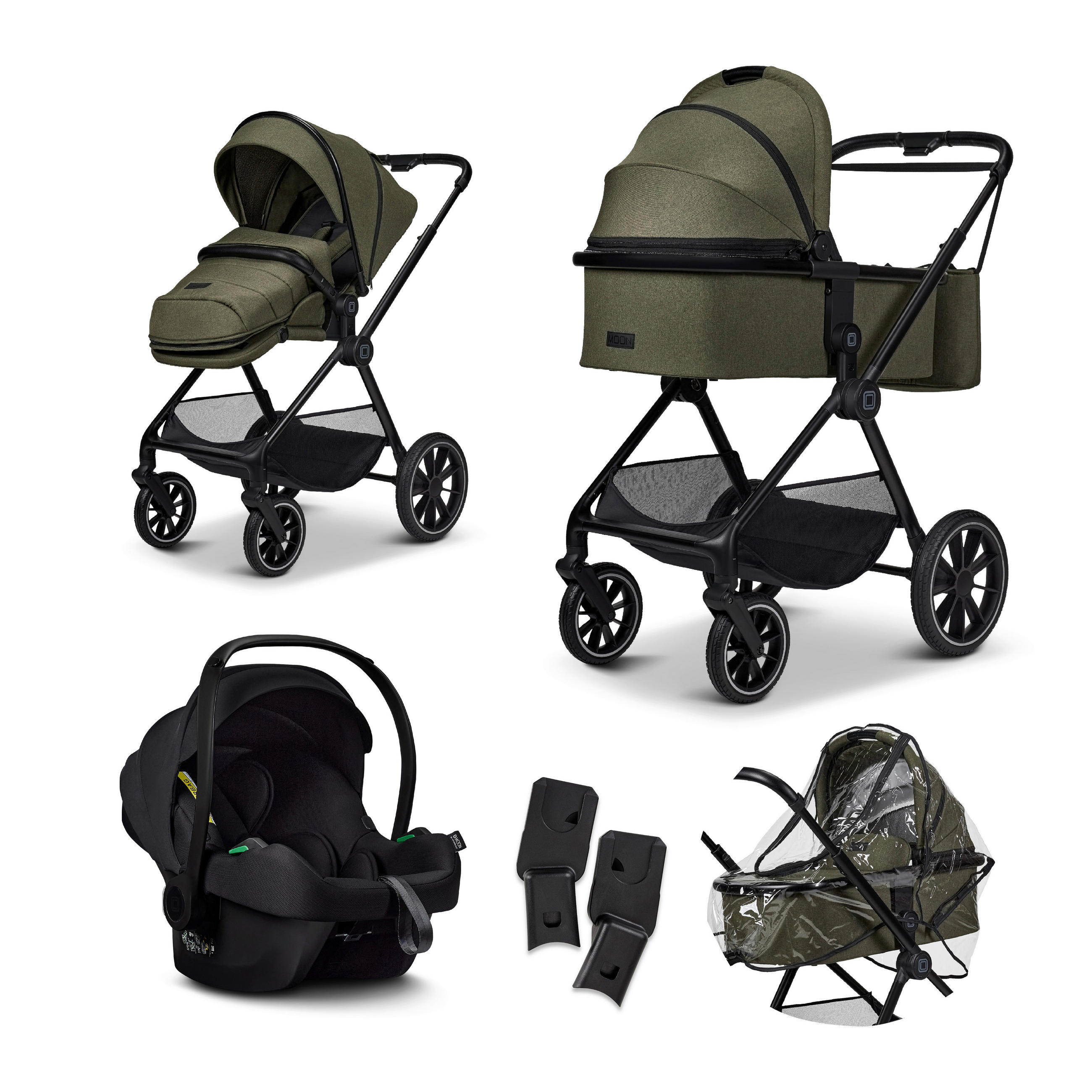 KINDERWAGENSET  Clicc Set mit Cosmo 2.0  Moss  - Schwarz/Olivgrün, Basics, Textil (84/61/114cm) - Moon