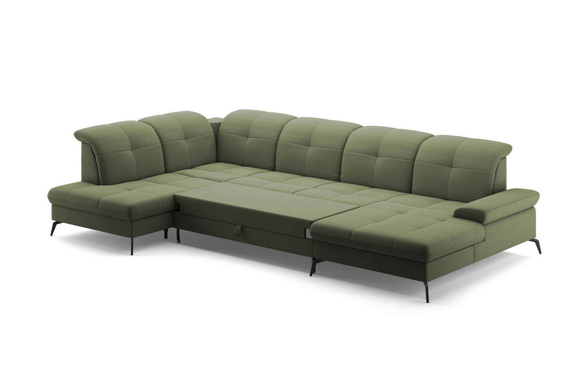 WOHNLANDSCHAFT in Flachgewebe Olivgrün  - Schwarz/Olivgrün, Konventionell, Textil/Metall (231/357/185cm) - Sit & More