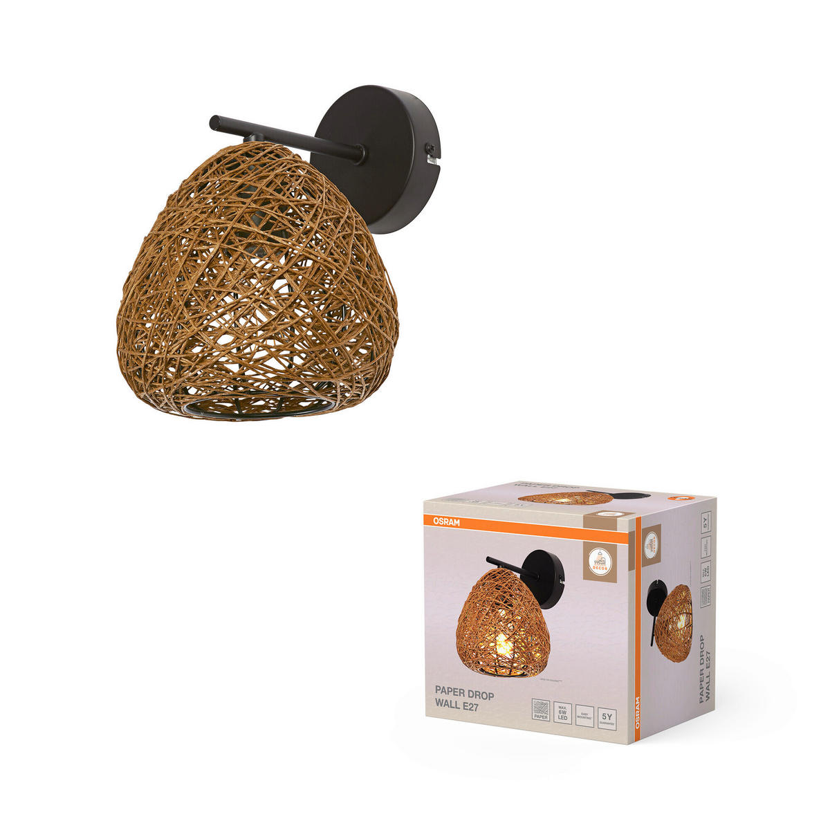 WANDLEUCHTE 16/18.6/21 cm   - Beige, Natur, Papier/Metall (16/18.6/21cm) - Osram