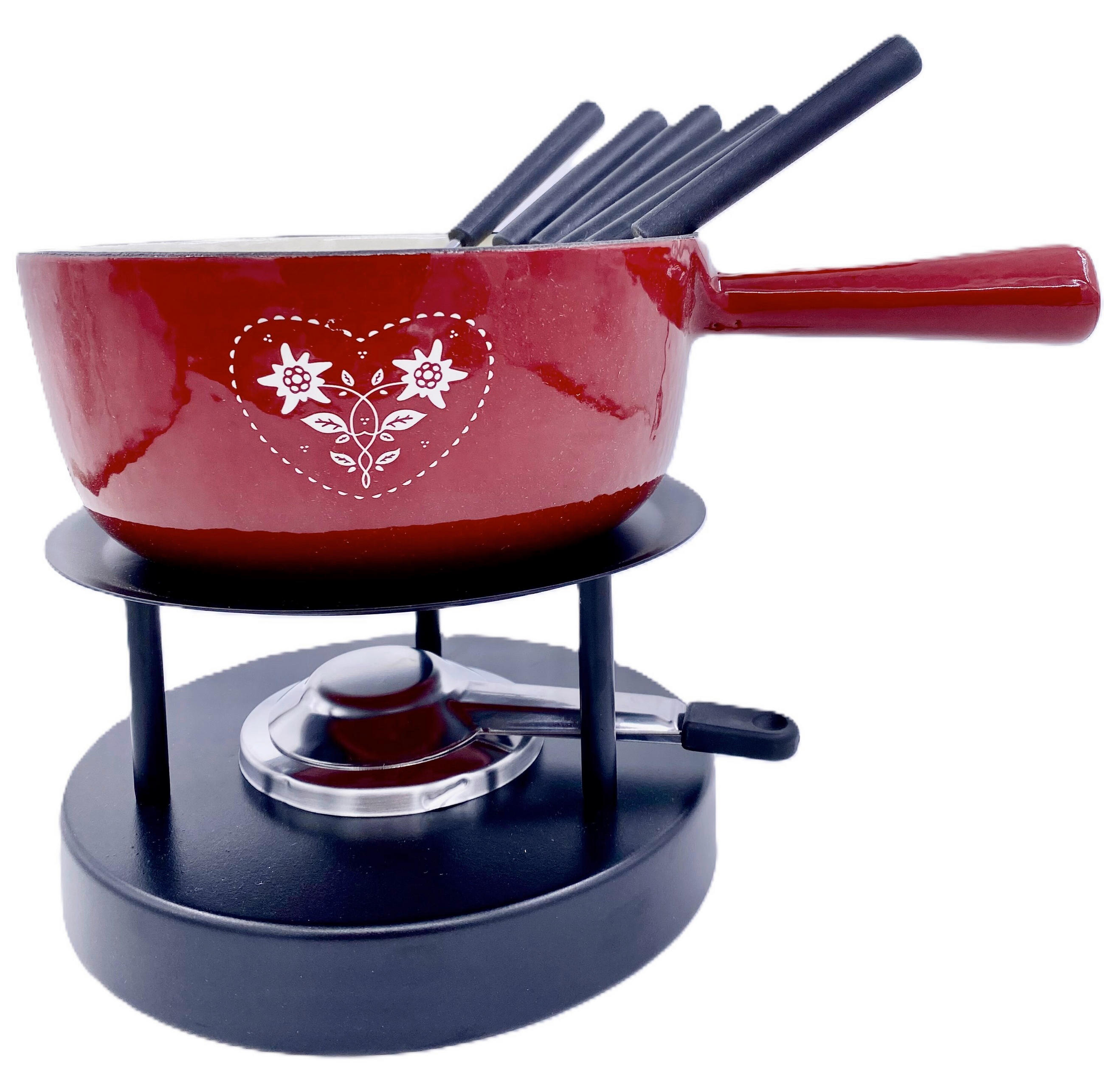 FONDUESET Heidi Cheese Line: Folk Set 1  - Weiss/Rot, Basics, Metall (46/24/12cm) - Heidi Cheese Line
