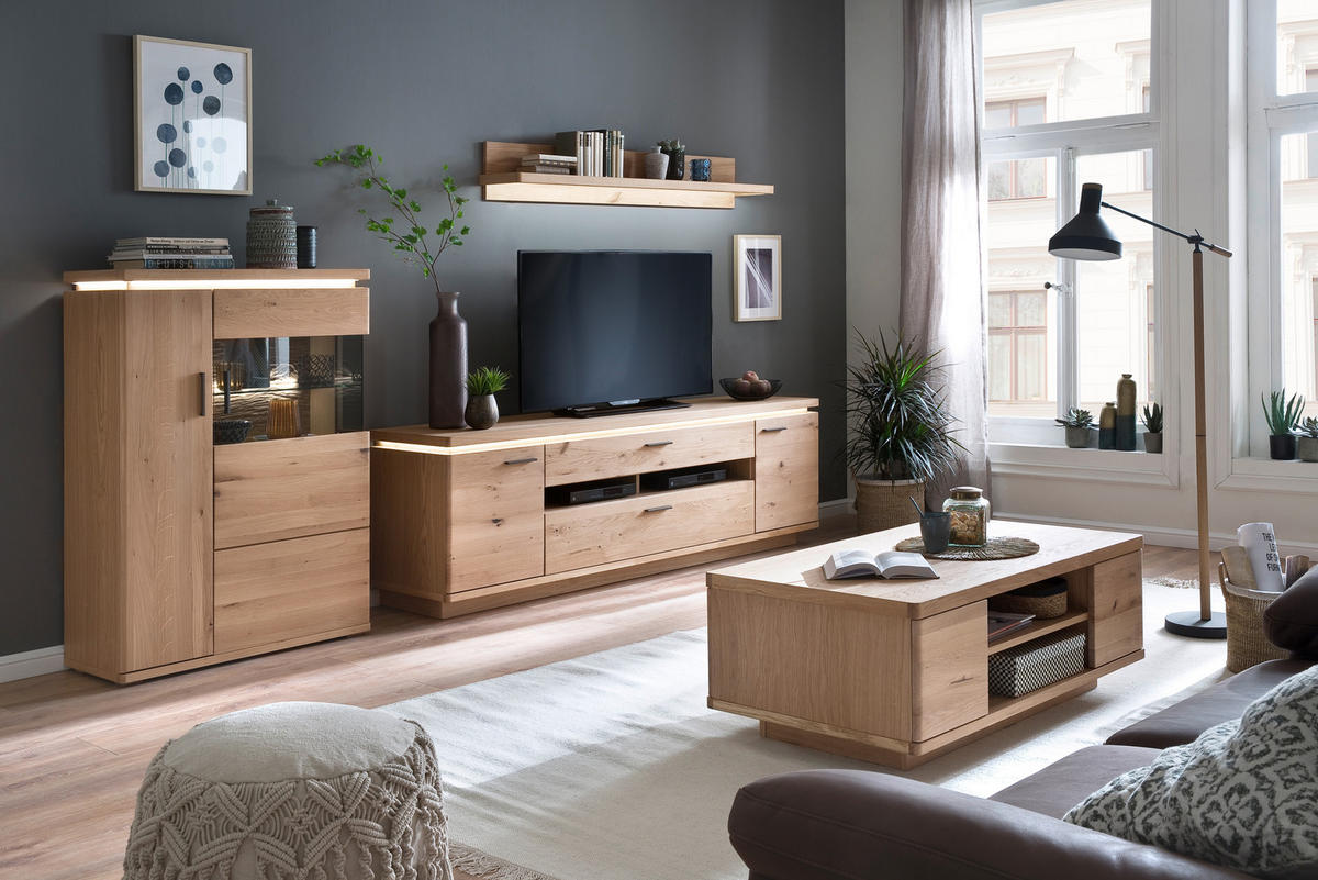 VYSOKÁ KOMODA, trámový dub, barvy dubu, 90/128/37 cm - šedá/barvy dubu, Design, kov/dřevo (90/128/37cm) - Linea Natura
