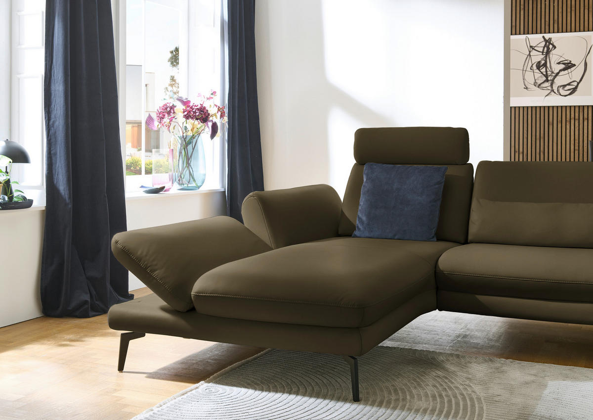 ECKSOFA in Echtleder Grün  - Schwarz/Grün, Design, Leder/Metall (195/308cm) - Dieter Knoll