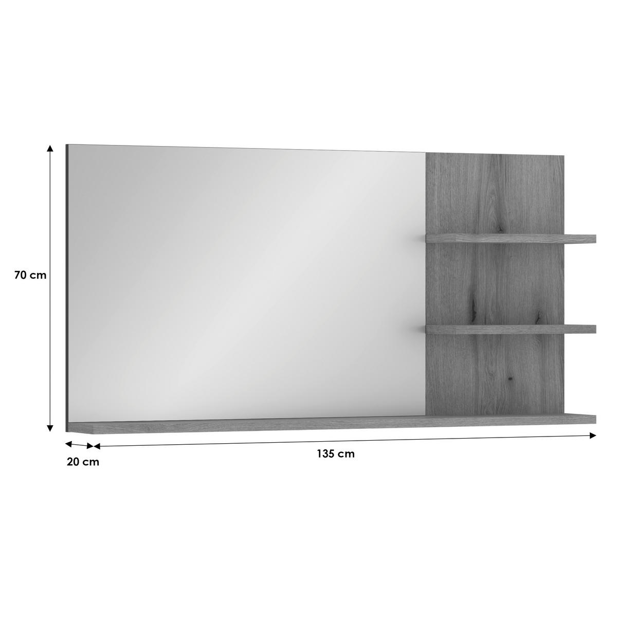 BADEZIMMERSPIEGEL 135/70/20 cm  - Eichefarben/Anthrazit, MODERN, Glas/Holzwerkstoff (135/70/20cm) - MID.YOU