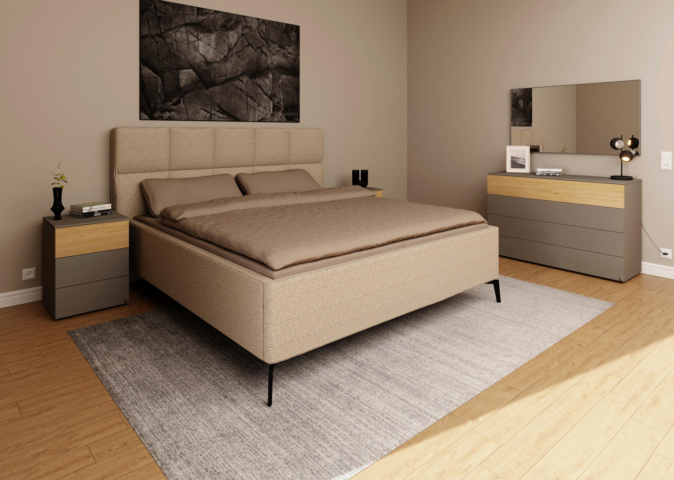 POLSTERBETT Bettkasten, motorische Verstellbarkeit, Fernbedienung, Lattenroste, Matratzen 180/200 cm  in Braun  - Schwarz/Weiß, KONVENTIONELL, Holz/Textil (180/200cm) - Musterring