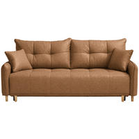 SCHLAFSOFA Chenille Cognac Querschläfer  inkl. Zierkissen, Bettkasten, Schlaffunktion, Rücken echt, Liegefläche im Originalstoff  - Cognac/Buchefarben, Design, Holz/Textil (217/97/101cm) - Cantus