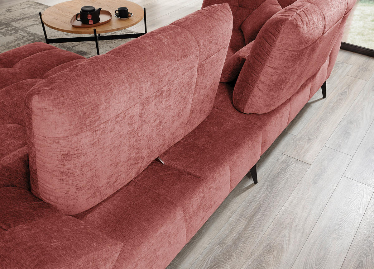 ECKSOFA Weinrot Flachgewebe Rücken echt, Sitztiefenverstellung  - Weinrot/Schwarz, KONVENTIONELL, Textil/Metall (273/211cm) - SetOne by Musterring