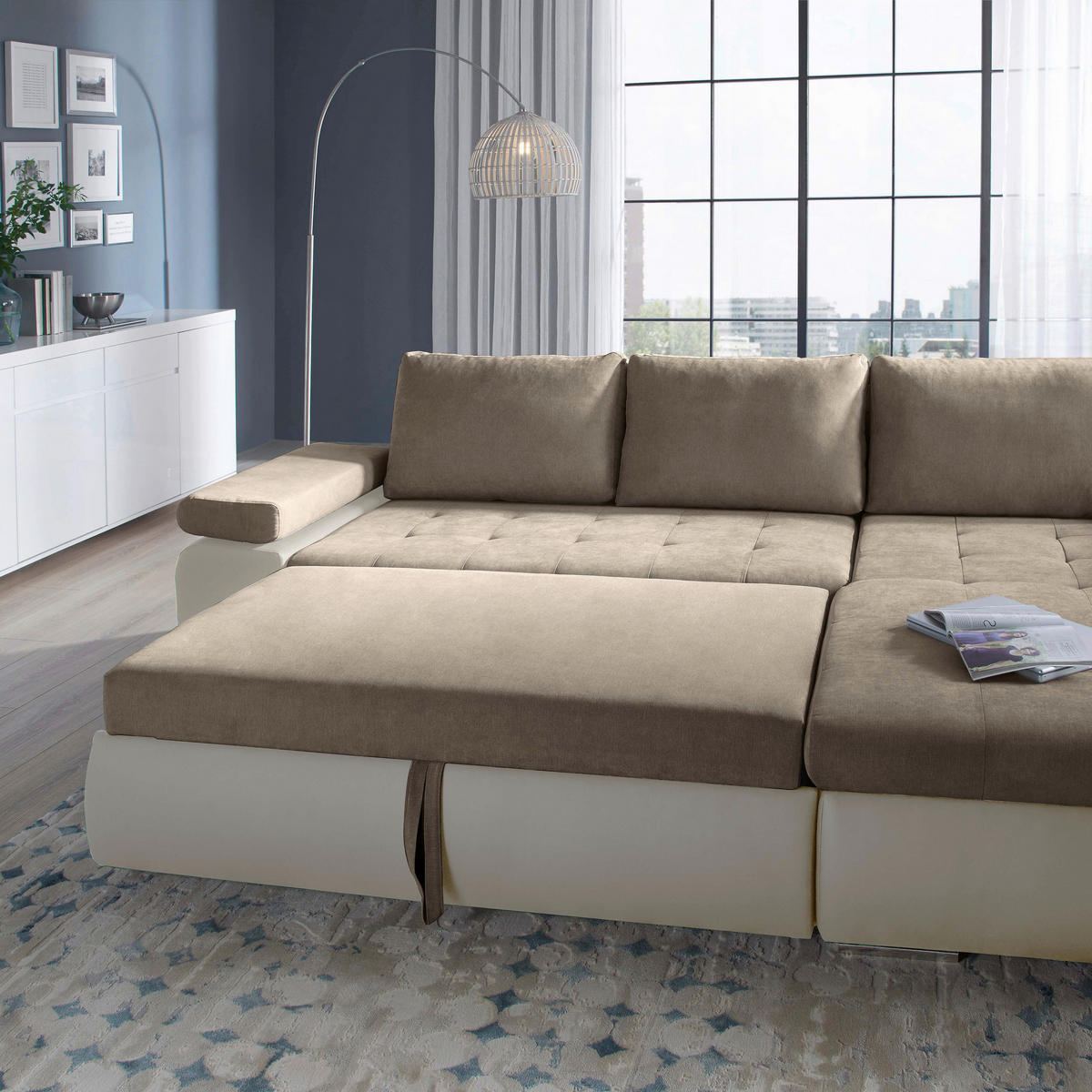 ECKSOFA JOY I -EXKLUSIV- TOP- - Beige/Weiß, Design, Kunststoff/Textil (271/175cm) - Xora