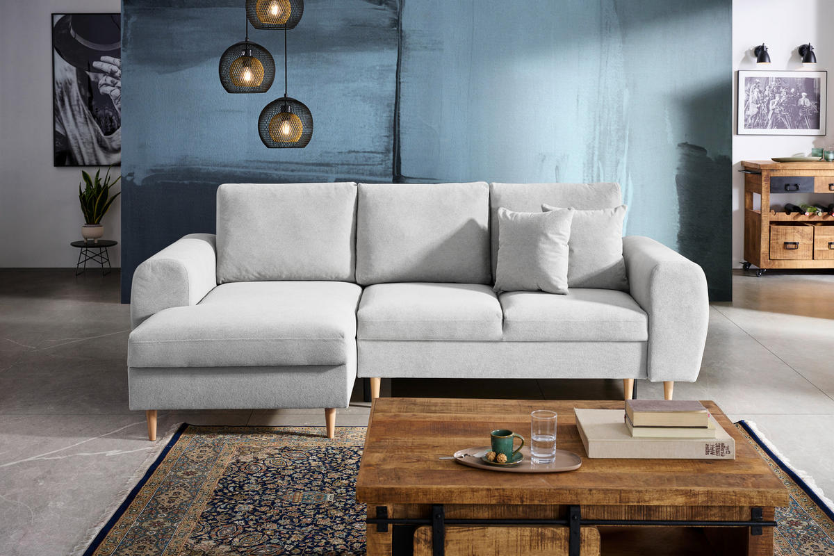 ECKSOFA Creme Webstoff  - Creme/Naturfarben, KONVENTIONELL, Holz/Textil (145/250cm) - Carryhome