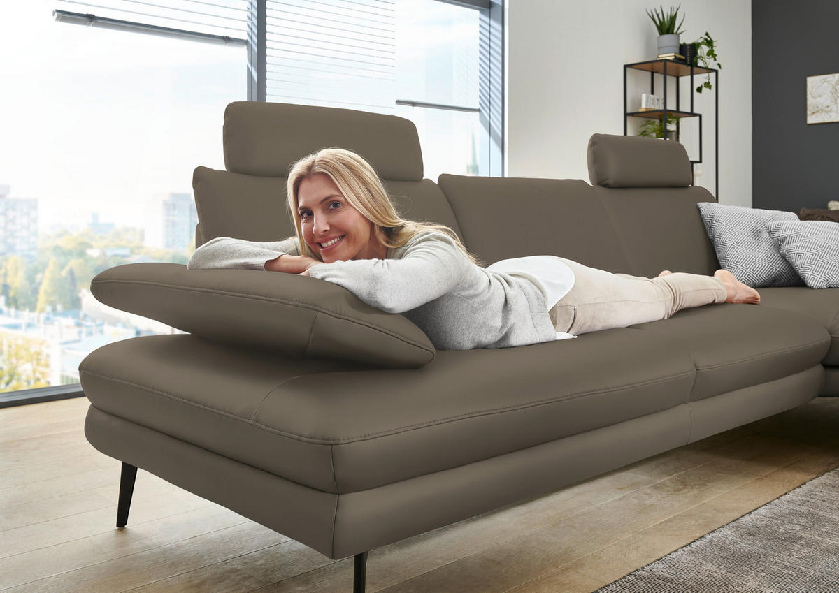 ECKSOFA in Echtleder Greige  - Greige/Schwarz, Design, Leder/Metall (310/180cm) - Dieter Knoll