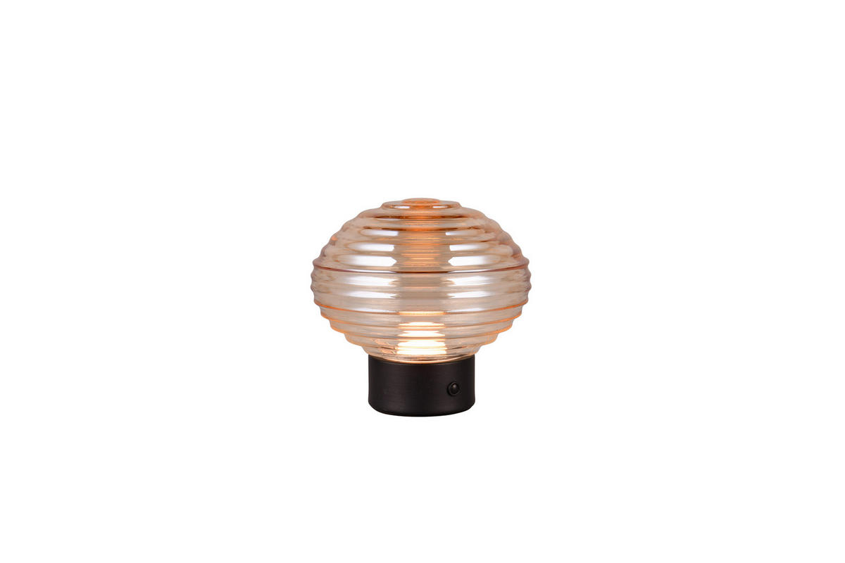 AKKU-TISCHLEUCHTE - Bernsteinfarben/Schwarz, Konventionell, Glas/Metall (15,5/14,5cm)
