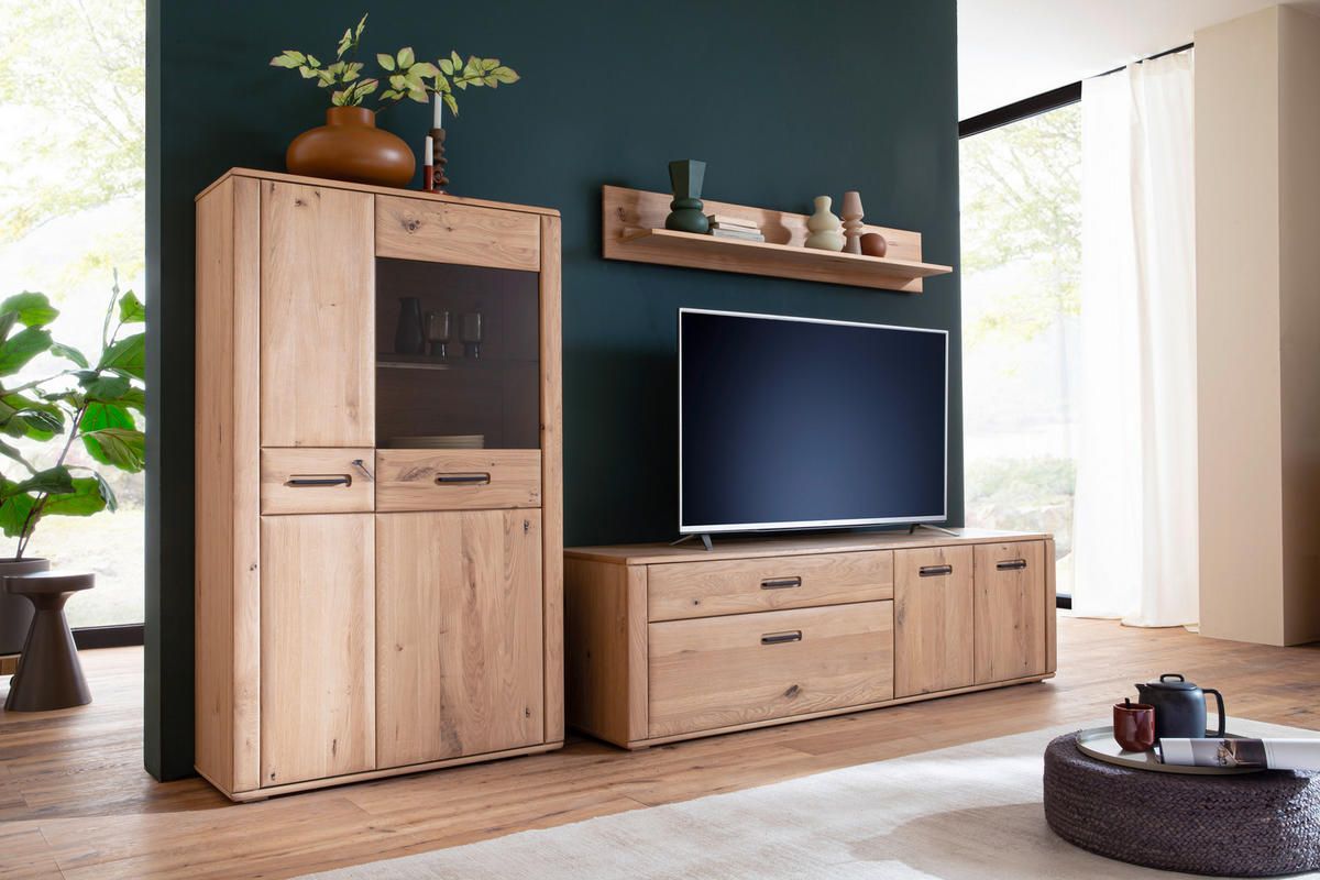 WOHNWAND 3-teilig  in Eichefarben 302/179/50 cm  - Eichefarben/Anthrazit, Konventionell, Glas/Holz (302/179/50cm) - Cantus