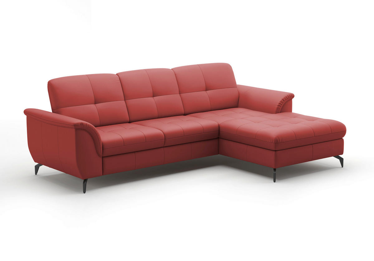 ECKSOFA in Vliesstoff Kombination Echtleder/Stoff Rot  262/164 cm  - Rot/Schwarz, MODERN, Leder/Textil (262/164cm) - Sit & More