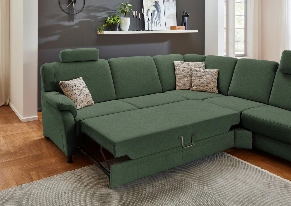 ECKSOFA  in Flachgewebe Waldgrün  269/287 cm  - Waldgrün/Schwarz, KONVENTIONELL, Textil/Metall (269/287cm) - Beldomo System