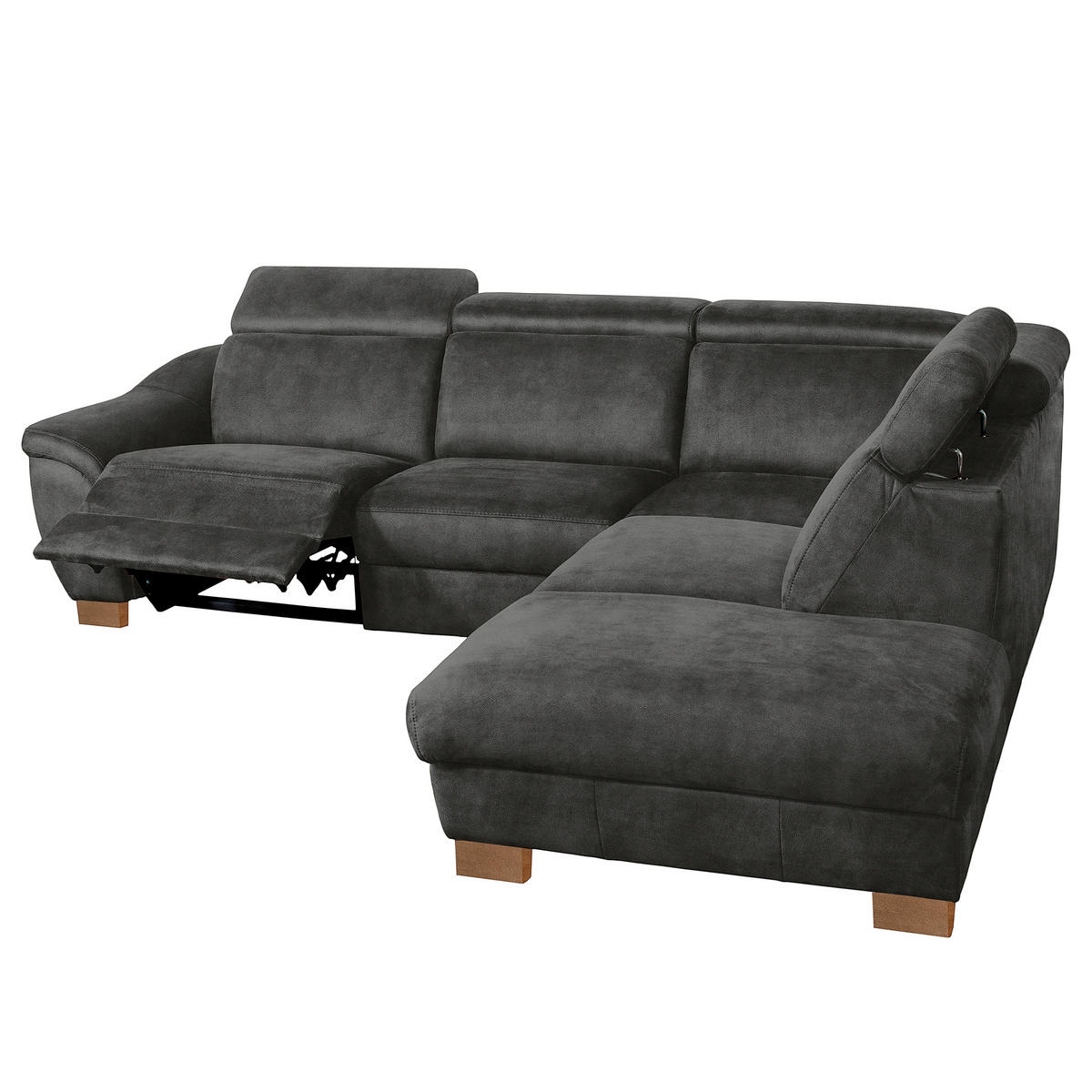 ECKSOFA Mikrofaser Anthrazit  - Anthrazit/Naturfarben, Design, Holz/Textil (276/238cm) - Livetastic
