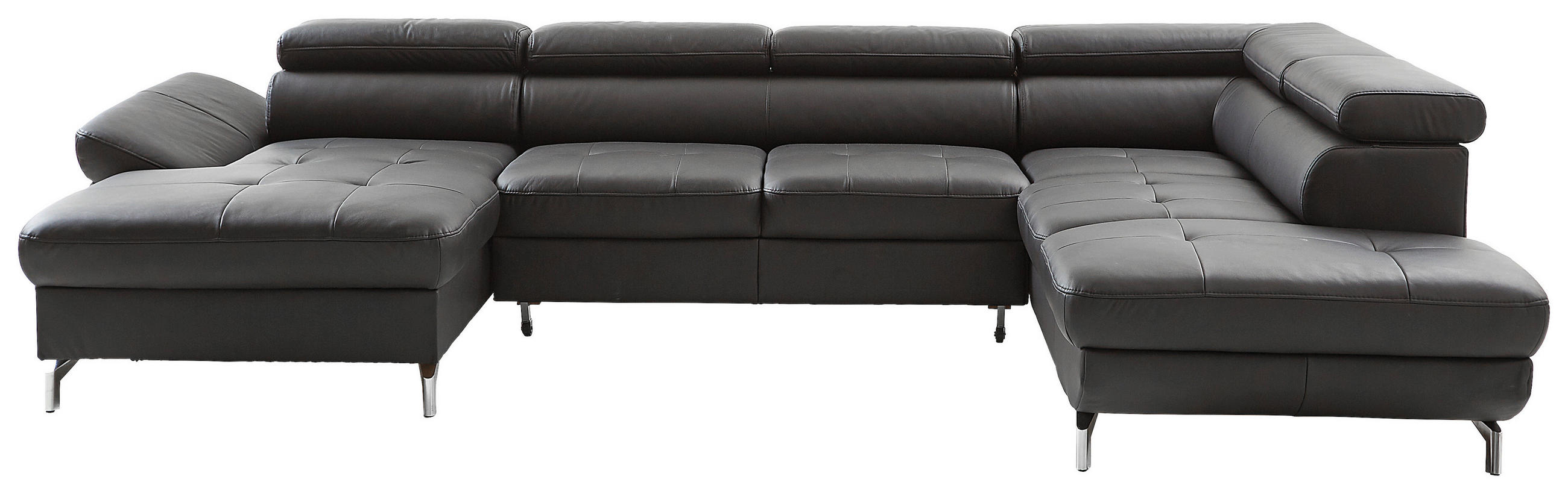 WOHNLANDSCHAFT Echtleder Schwarz  - Silberfarben/Schwarz, Design, Leder/Metall (170/340/220cm) - Novel