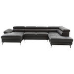 WOHNLANDSCHAFT  in Echtleder Schwarz  - Silberfarben/Schwarz, Design, Leder/Metall (170/340/220cm) - Novel